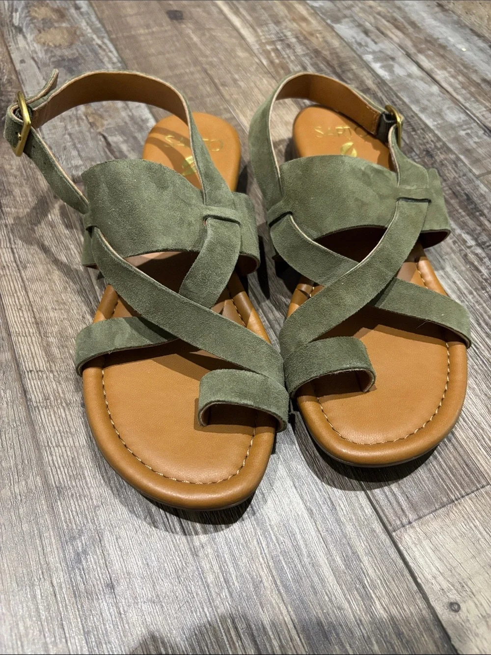 SARTO by Franco Sarto Olive Suede Strappy Buckle Sandals